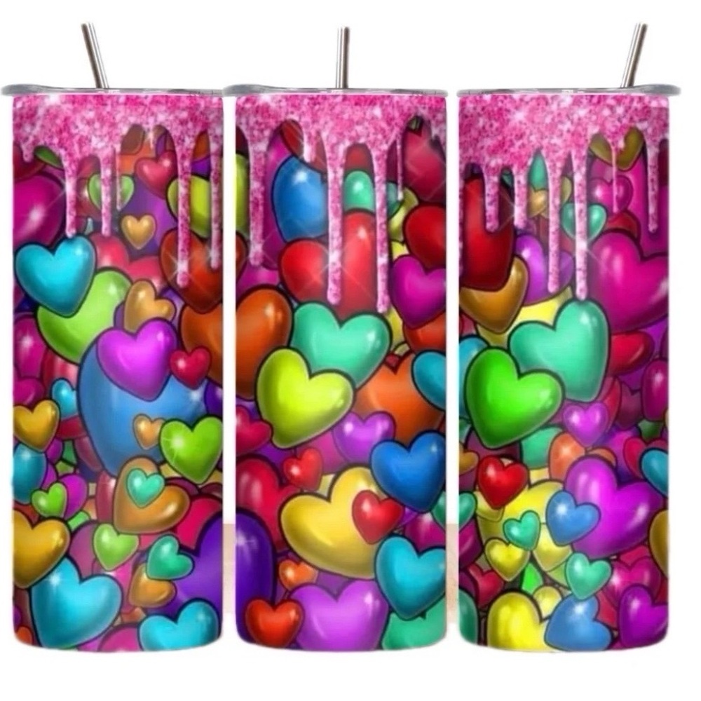 Handmade Colorful Hearts Tumbler. NWOT